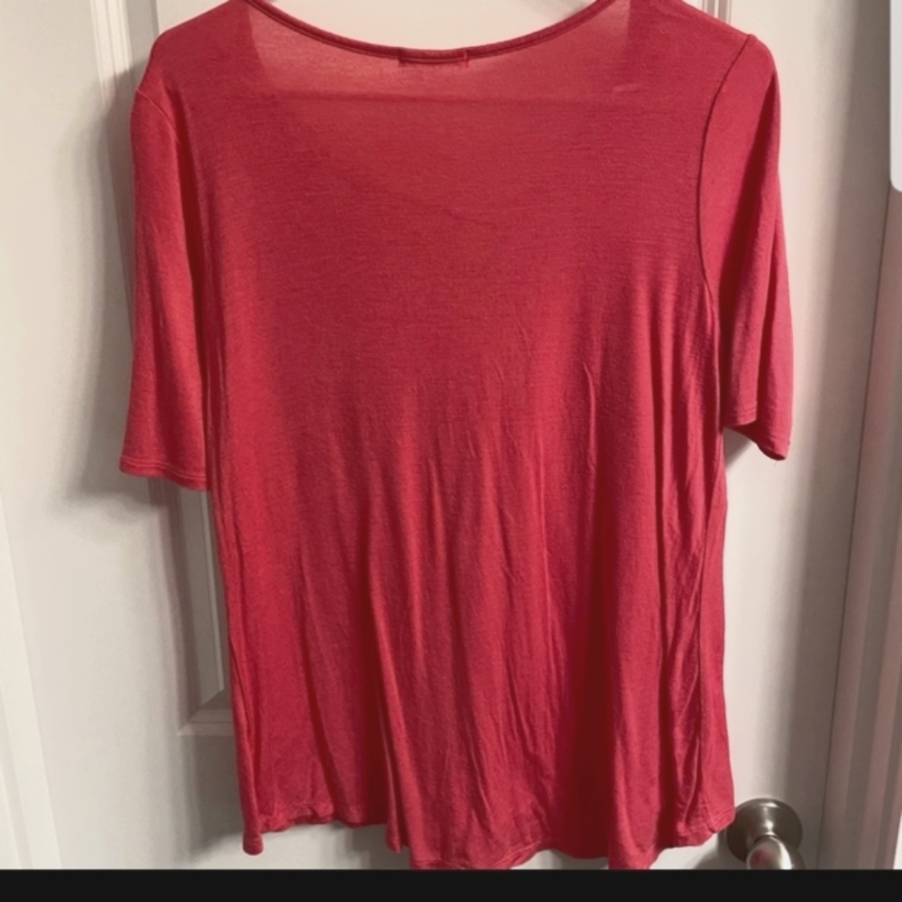 Maurices Coral Quarter Sleeve Top with Criss Cross Chest - Picture 2 of 5